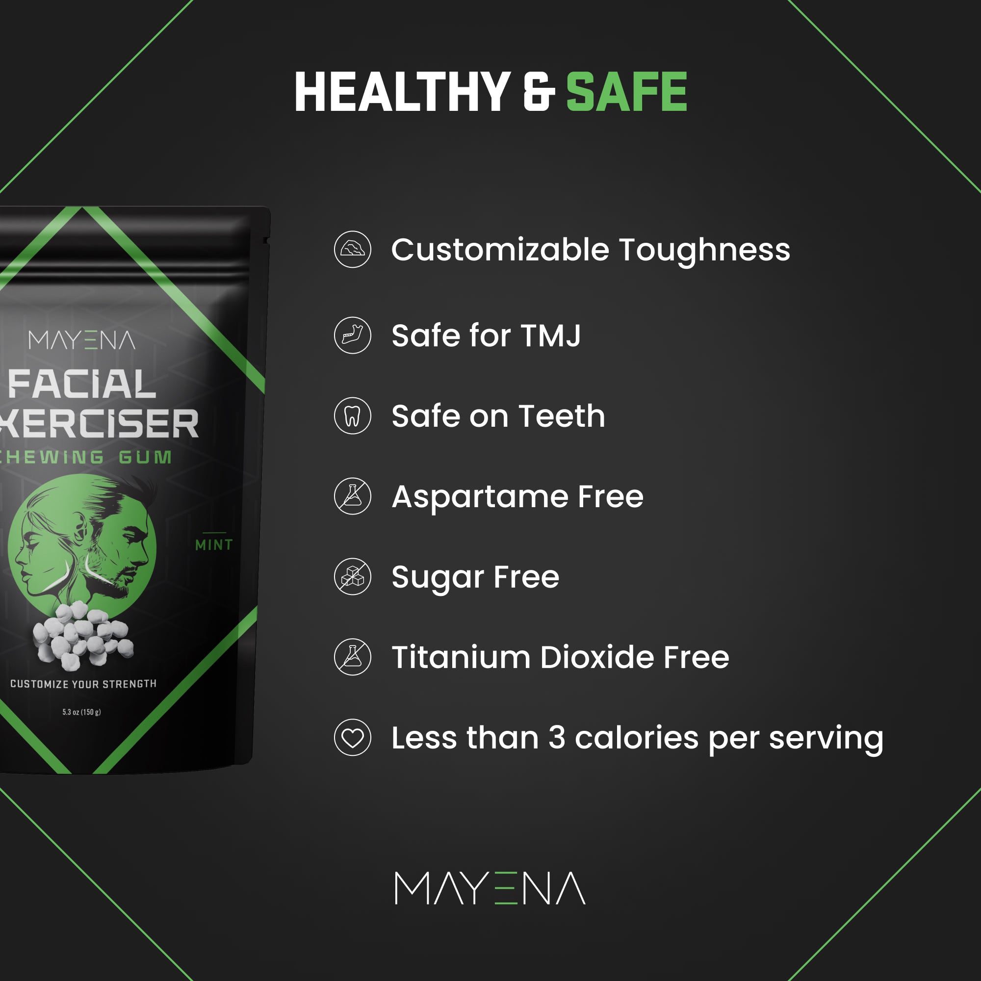 Mayena Facial Exerciser chewing gum packaging with health benefits