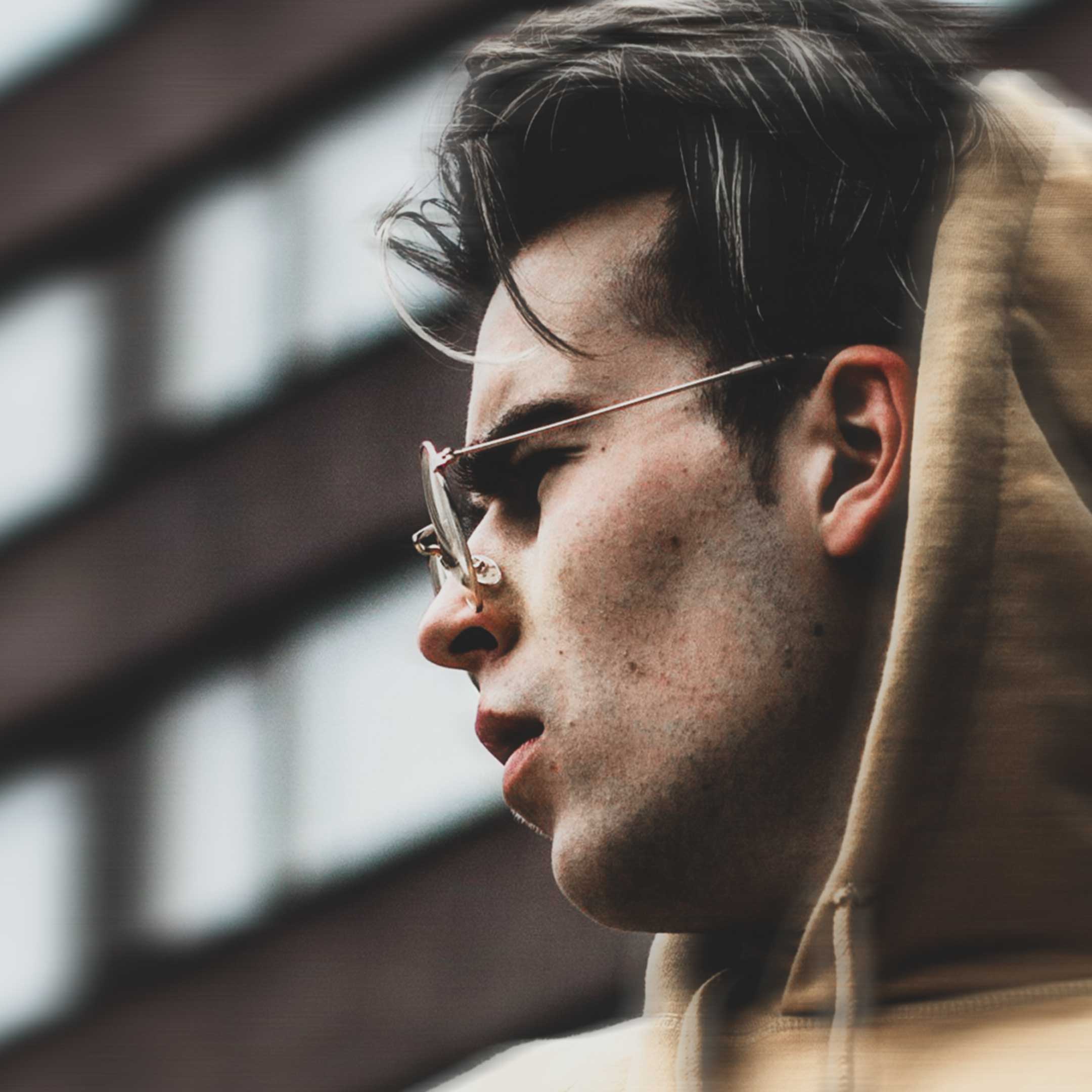 Close-up of a man's face after exercising with a full face trainer