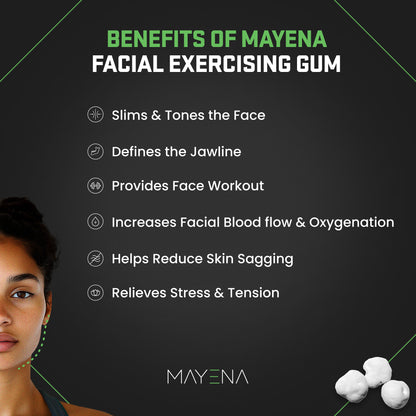 Mayena customizable facial exercising gum with a list of benefits