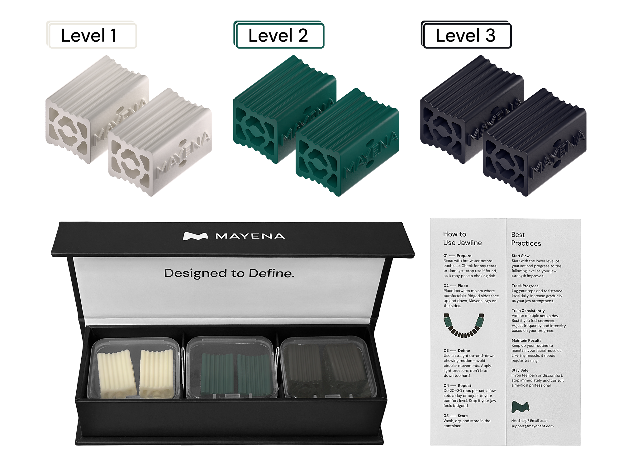 Mayena jawline elite 3 level product set with user manual